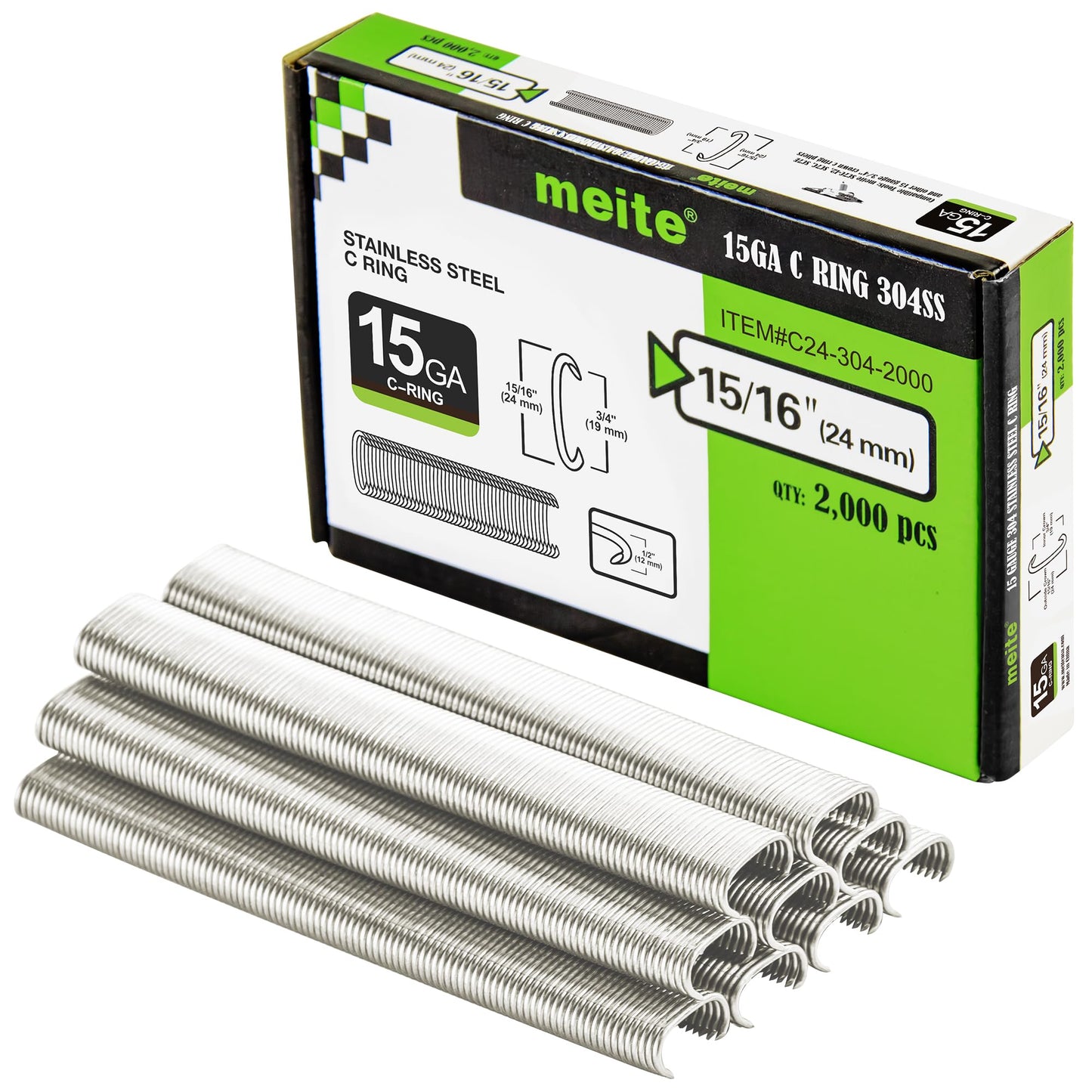 meite SC7C-I2 15GA 3/4-Inch Pneumatic Hog Ring Gun with 2,000 Counts Stainless Steel C Ring Staples