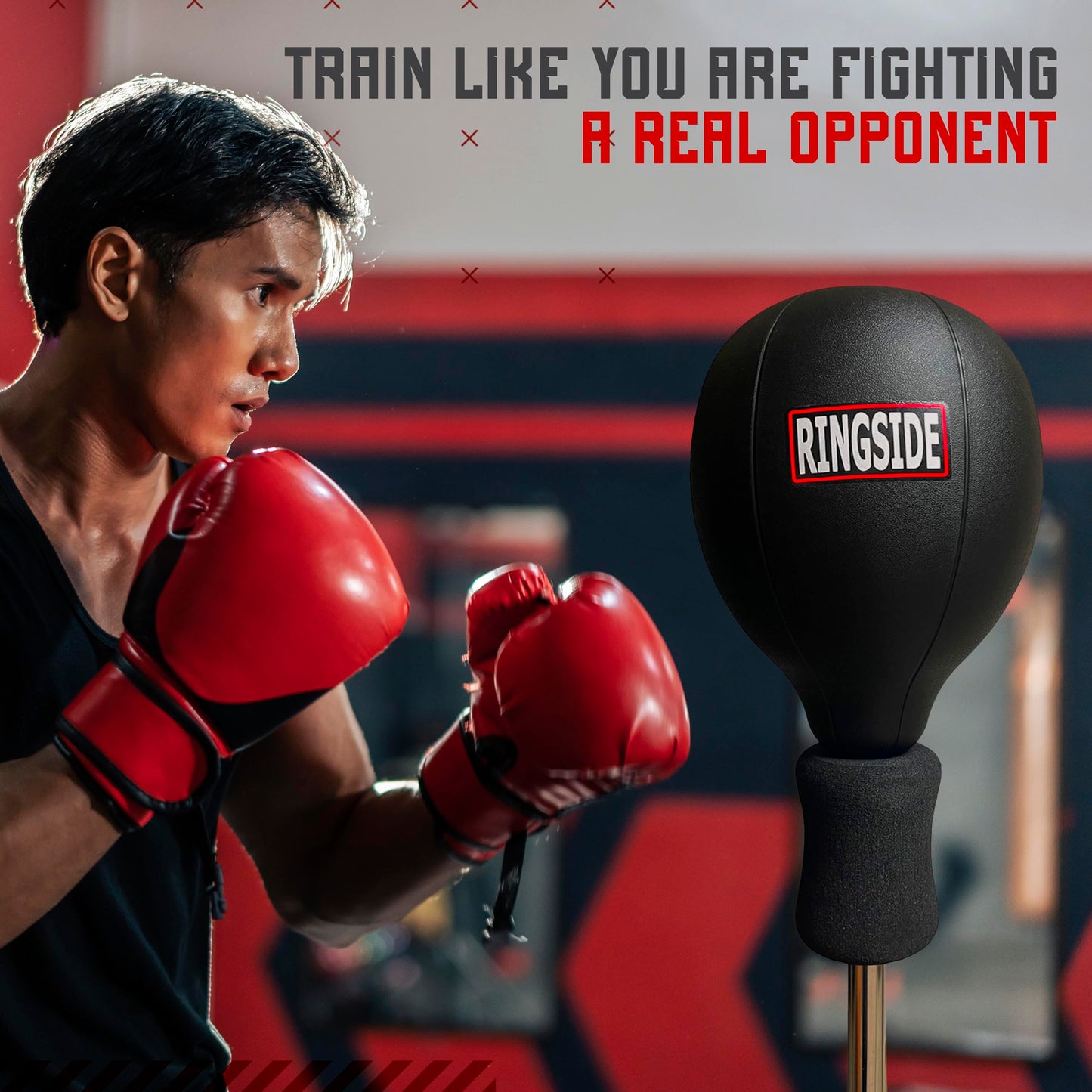 Ringside Fitness Reflex Bag, Dipped Foam Top, Ideal for Boxing, MMA, Muay Thai, and More, Punching Bag Stand with Plastic Base and Chrome Spring, Adjustable Height, 49"–69"