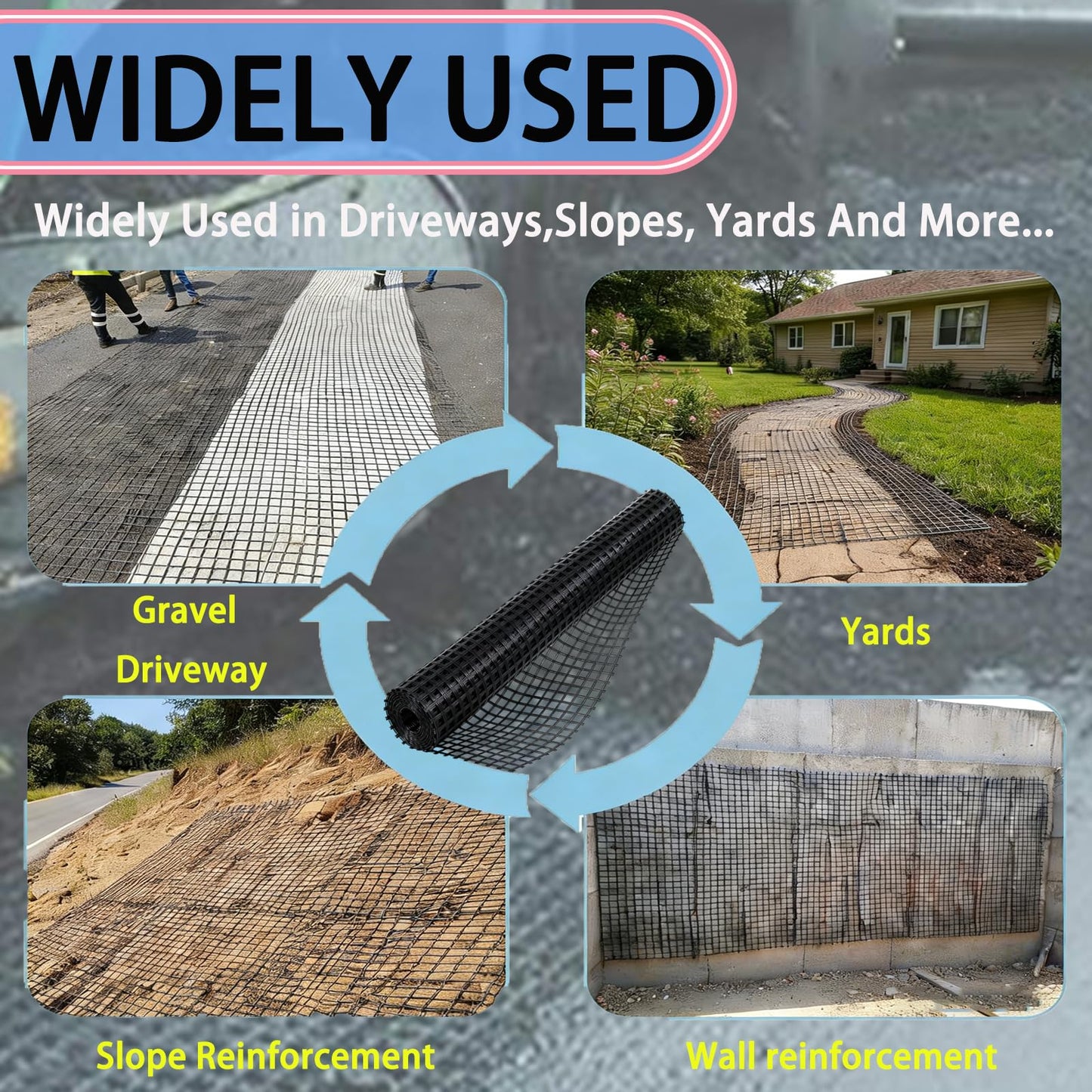 Retaining Wall Geogrid - Geogrid for Retaining Walls,4' x 50' Fiberglass Tensile Force Value 50KN,Ideal for Slope Reinforcement,Road Expansion and Pavement Maintenance