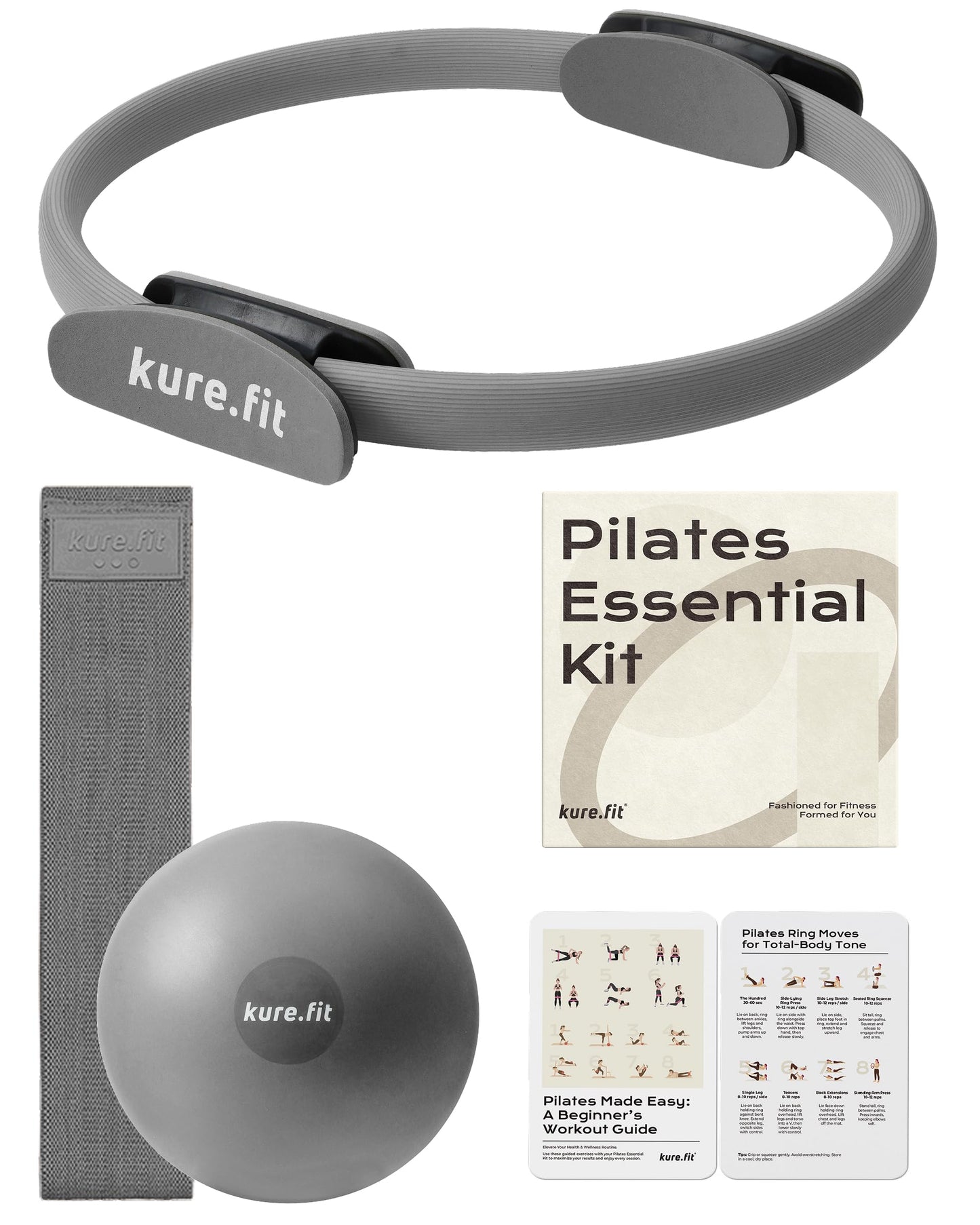 kure.fit Pilates Kit for Women – Home Pilates Equipment Set with Ring, Ball & Resistance Bands | Pilates Starter Kit with Accessories in Gift Box