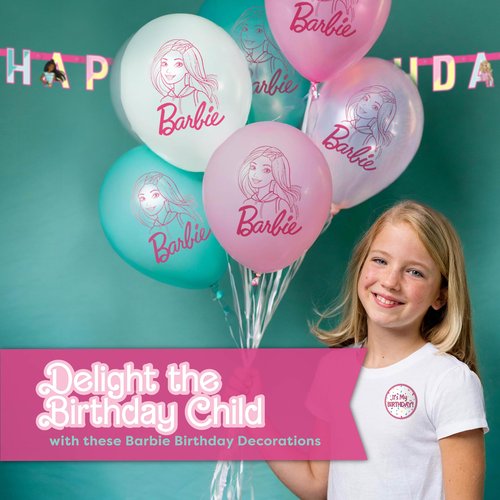 Barbie Birthday Party Decorations for Party | Serves 16 Guests | Balloons, Banner, Tablecloth, Plates, Napkins, Sticker | Officially Licensed