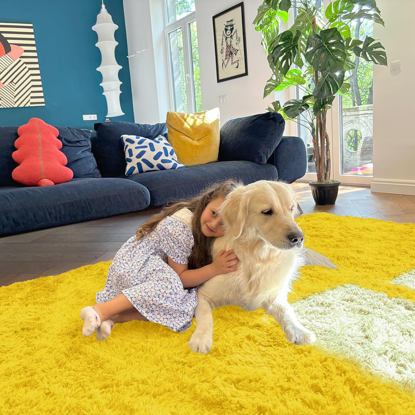 OLANLY Soft Fluffy Shaggy Runner Rug - Machine Washable 2x6 for Hallway, Bedroom, Nursery | Yellow Home Decor