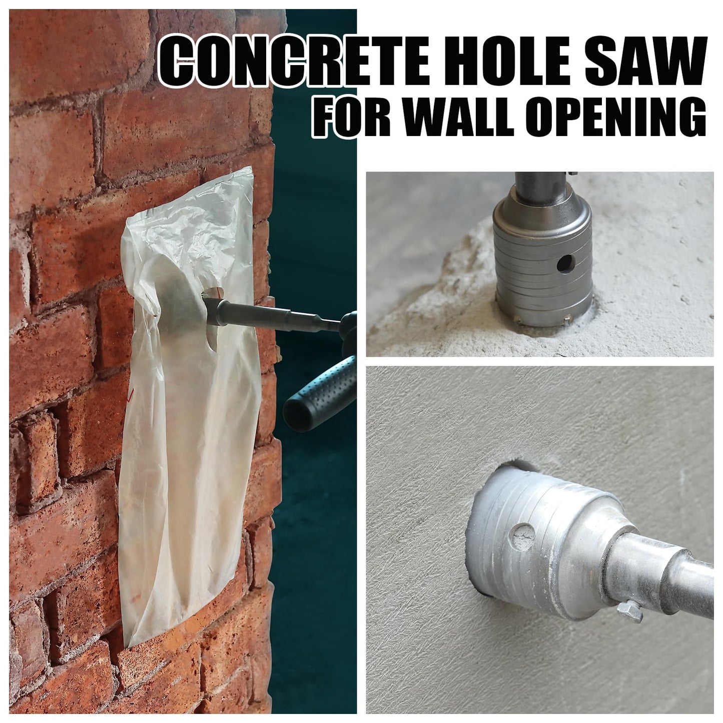 GRIXLEN 2.5 inch / 65mm Concrete Hole Saw with SDS Plus Shank Connecting Rod, 6.3mm Tungsten Carbide Tip for Concrete, Cement, Brick Wall