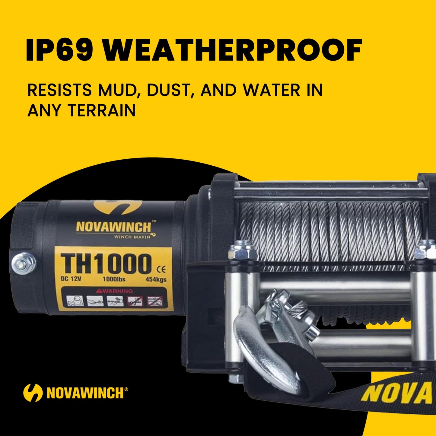 Novawinch TH1000 Electric Hoist 1000 lb - 12V DC Power Hoist with Mechanical Brake - Cable Hoist with Plug in Remote Control - Vertical or Horizontal Mount Lifting System for Material Handling