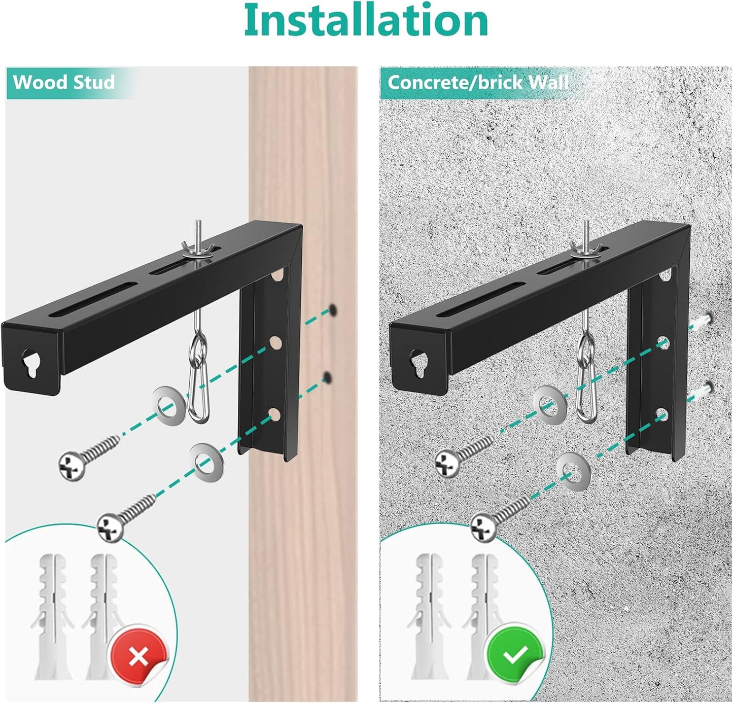 12 inch 80 lbs (PSM001XL-B), WALI Universal Projector Screen Ceiling Mount, Wall Hanging Mount L-Brackets, Adjustable