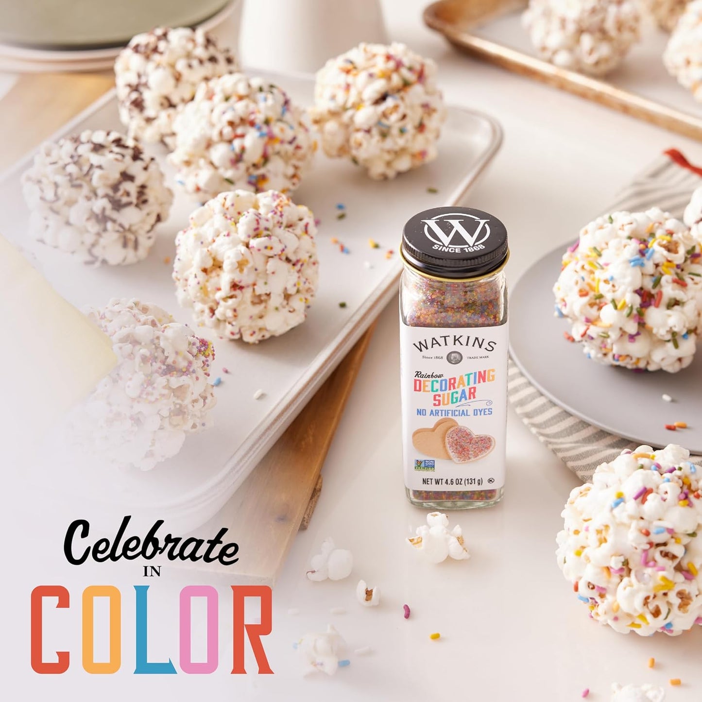 Watkins Rainbow Decorating Sugar - Non-GMO, 4.6 Ounce | Pack of 3 for Vibrant Baking