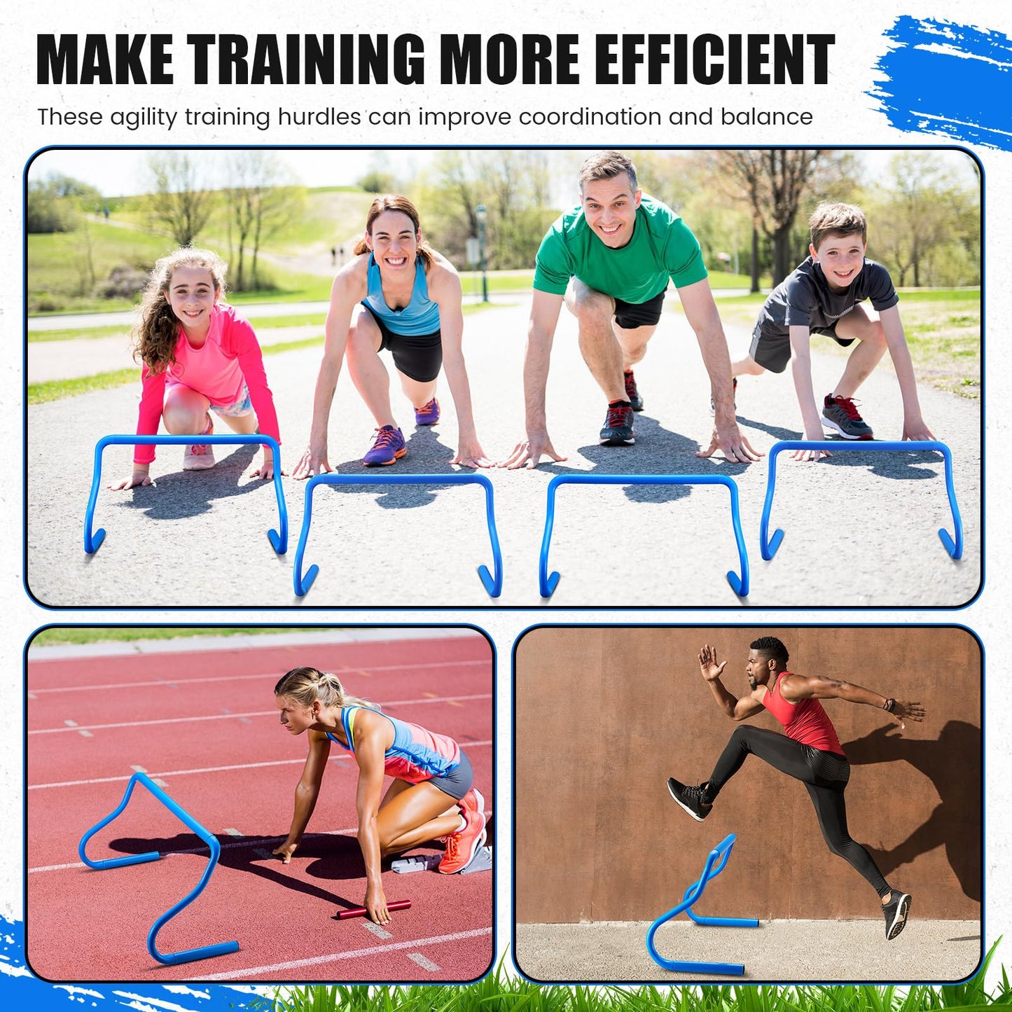 Seenelling 16 Pcs 12" Speed Agility Training Hurdles Large Size Detachable Agility Hurdles Hurdles Training Equipment Set for Athletes Soccer Basketball(Blue)