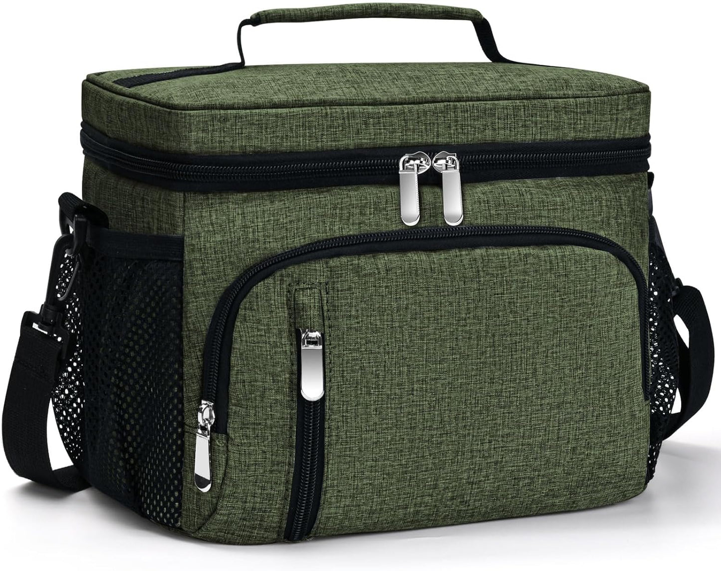 Skiennix Insulated Lunch Bag - 9L Leakproof Soft Cooler Tote with 5 Pockets | Adjustable Strap - Green