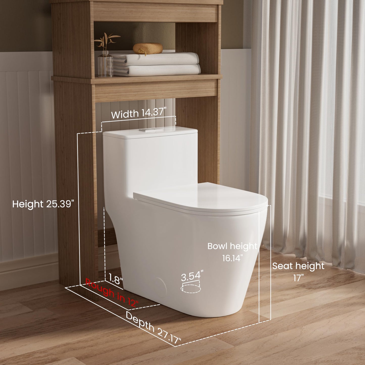 Casta Diva Elongated One Piece Toilet with 17" ADA Comfort Chair Height Seat Compact Toilet for Bathroom Dual Flush 1.1/1.6GPF, 12'' Rough-in, High Efficiency Flush, Standard White Bowl