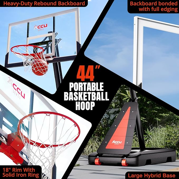 Crank Lift Basketball Hoop Outdoor 7.5-10ft Adjustable Portable Basketball Goal for Youth and Adults 44 Patented Angle Adjustable PC Backboard and Large Fillable Base