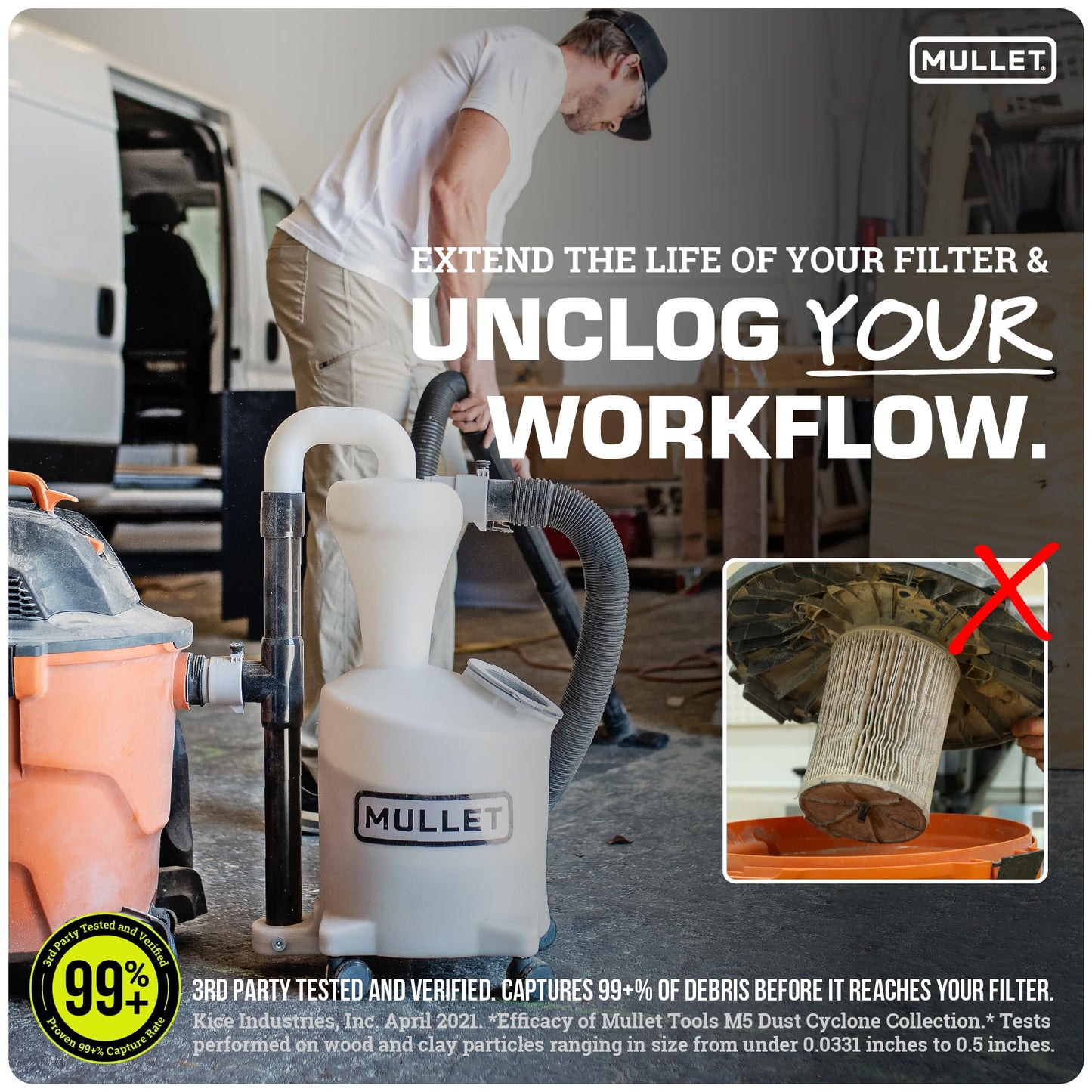 Mullet High-Speed Cyclone Dust Collector for Shop Vacuum - Sawdust Separator, Dust Collectors for Woodworking, Garage, Hobbyist Debris Extraction