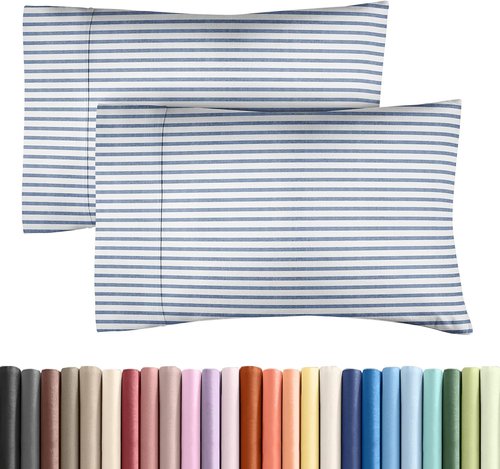 King Pillow Cases by [Brand Name] - Ultra Soft Hotel Quality Covers | Cozy, Wrinkle-Free, Fade Resistant - 2 Piece Set in Blue Stripes