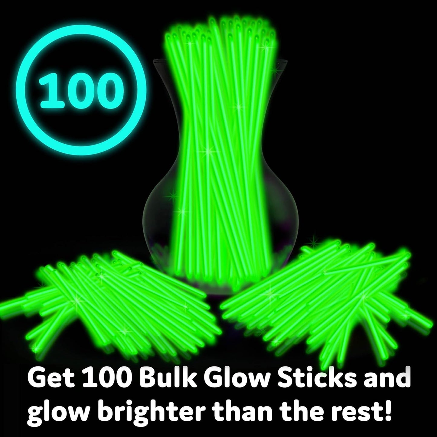 PartySticks Green Glow Sticks - 100 Pack of 8-Inch Glow in the Dark Light-Up Party Accessories