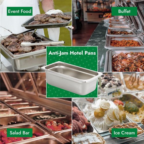 HECMAC 6 Pack Anti-Jam Hotel Pans, 1/3 Size 4 Inch Deep, Commercial Stainless Steel Chafing Steam Table Pan, Catering Storage Metal Food Pan, 23 Gauge