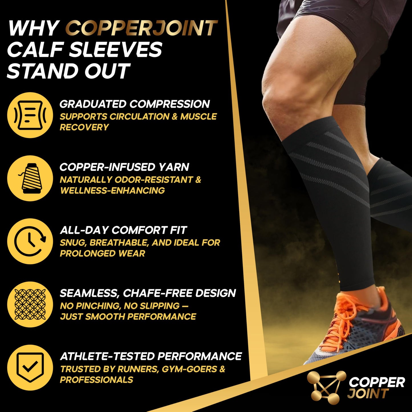 CopperJoint Calf Compression Sleeve for Men & Women 5XLarge Copper Stripe-Firm Snug Fit Support for Shin Splints, Cramps, Varicose Veins-Copper Infused Nylon Pull-On Leg Sleeve for Sports & Daily Wear