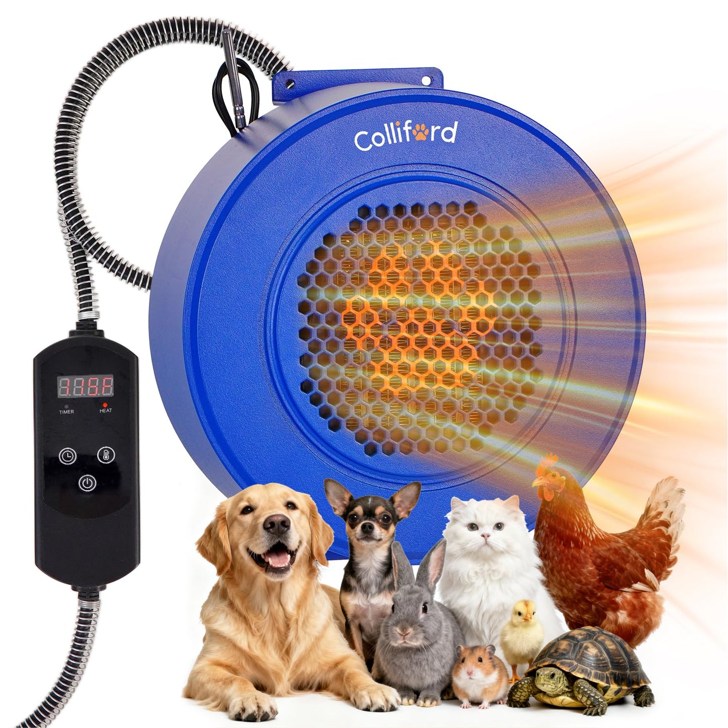 500W Dog House Heater with Thermostat, 24H Timer & Smart 40-115°F Adjustable Pet House Heater, 9.8FT Chew-Proof Cord, Kennel Heaters, Chicken Coop Heaters, Cat & Outdoor Animals