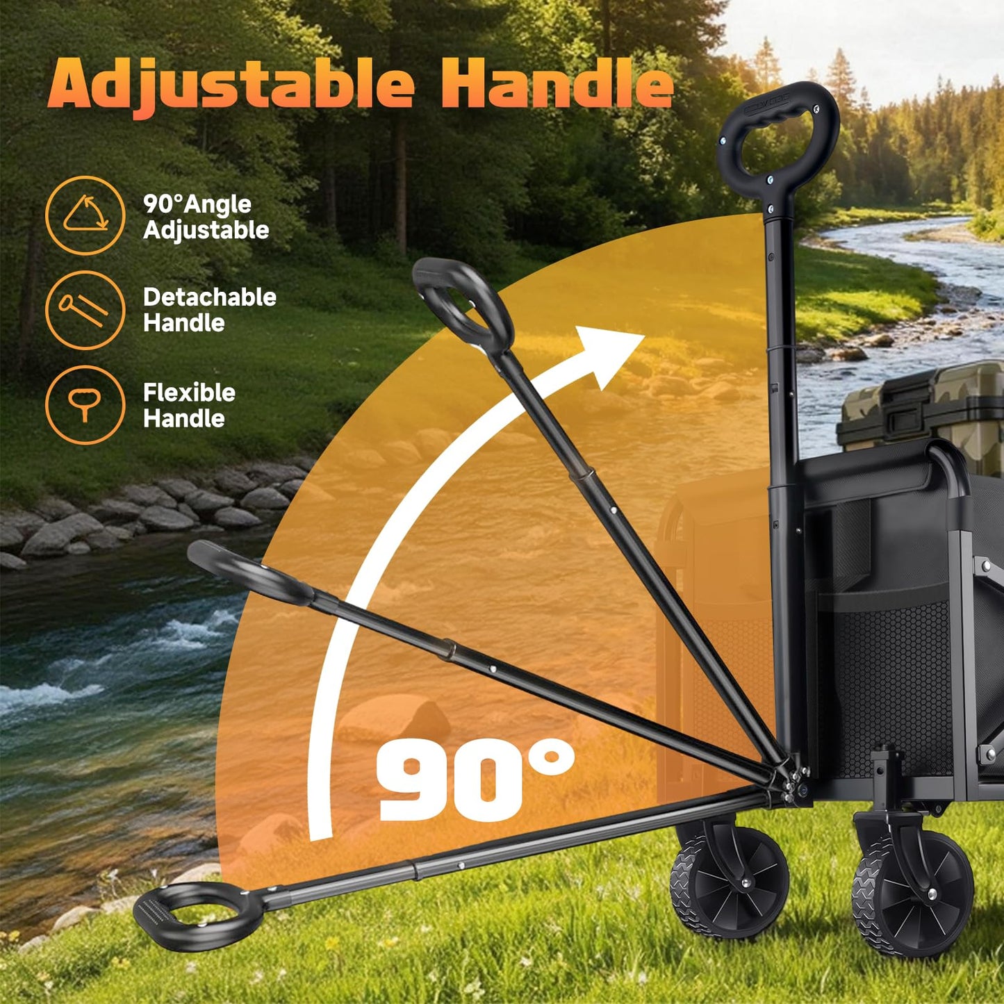 Collapsible Foldable Wagon Cart with Wheels - 220LBS Heavy Duty Folding Wagon Carts, Portable Lightweight Utility Wagon with All-Terrain Wheels & 2 Cup Holders, Grocery/Beach/Sports/Shopping/Black