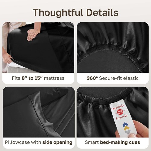 California Design Den Twin Size Bed Sheets Set - 100% Cotton, 400 Thread Count, Silky Smooth Sateen - Black