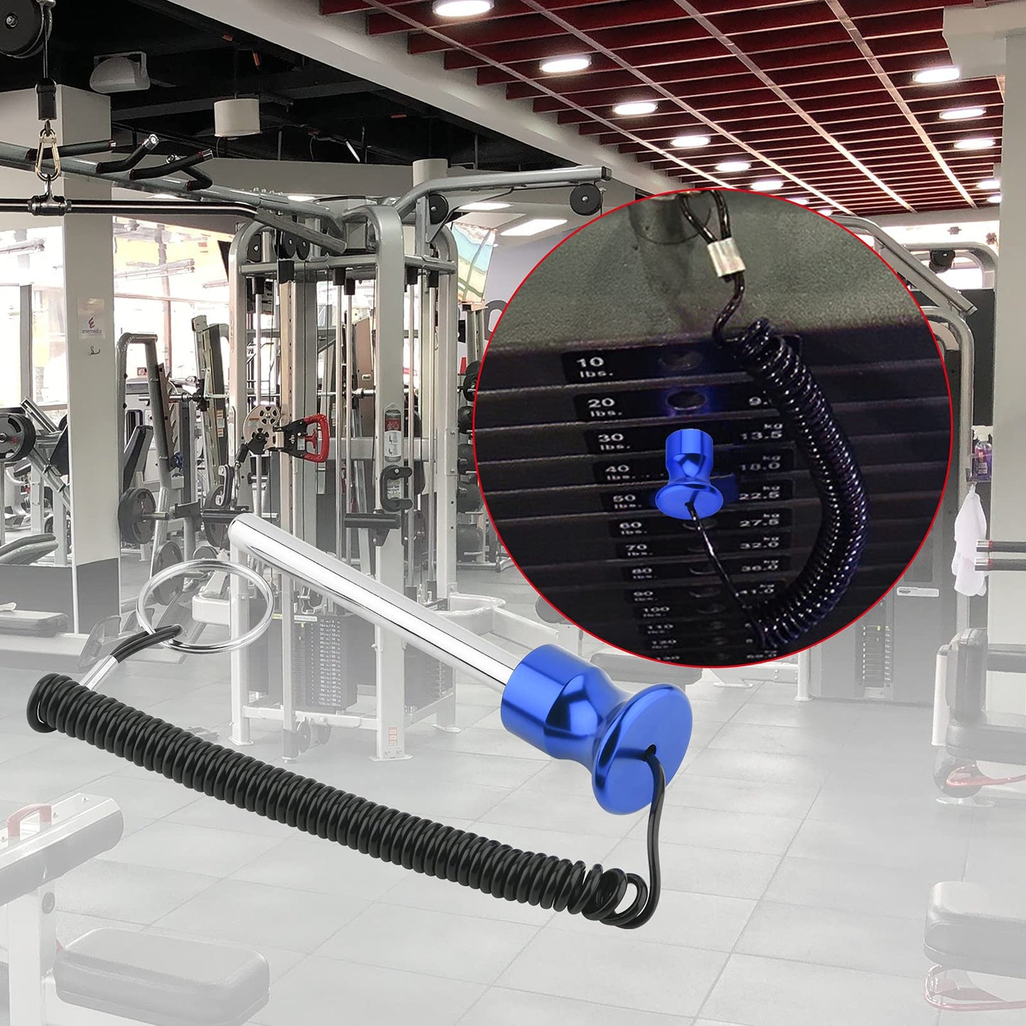Cosmos Gym Weight Stack Pin Universal Replacement Selector Lock Pin Detent Hitch Pin, Tensile 3/8" Dia. & 4" Locking Space with Lanyard, for Gym Equipment Machine Weight Plate (Blue Knob)