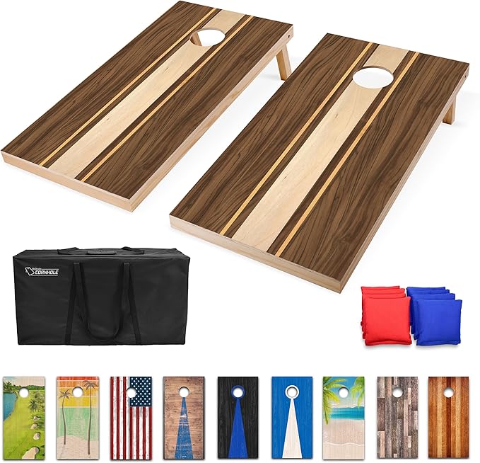 GoSports 4 x 2 ft Regulation Size Wood Cornhole Boards - 10 Vintage Wood Designs (Choose Your Style)