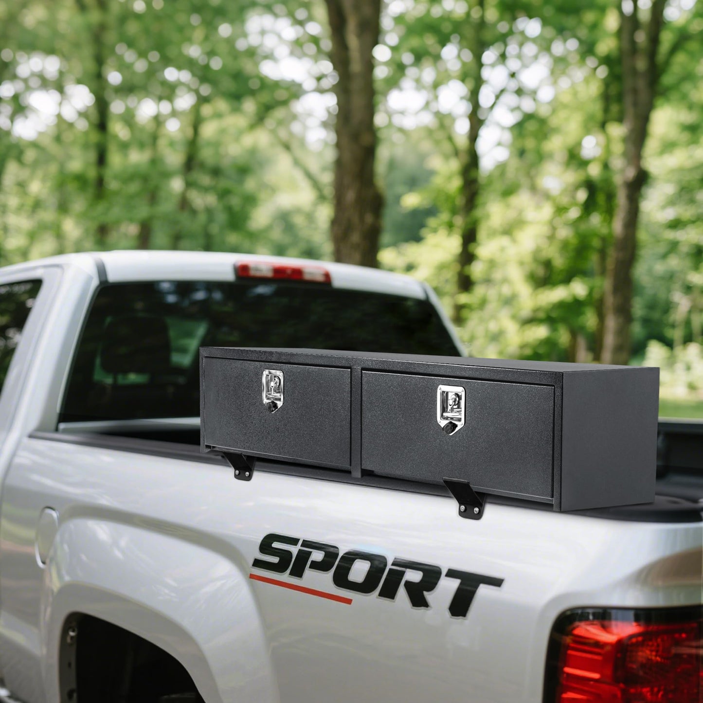 GarveeTech Black Steel Underbody Truck Tool Box with t-Handle Lock Latch, Truck Storage Organizer Tool Box Chest, Heavy Duty Under Body Toolbox for Pick Up, Truck, RV, Trailer，48 x 16 x 13 Inch