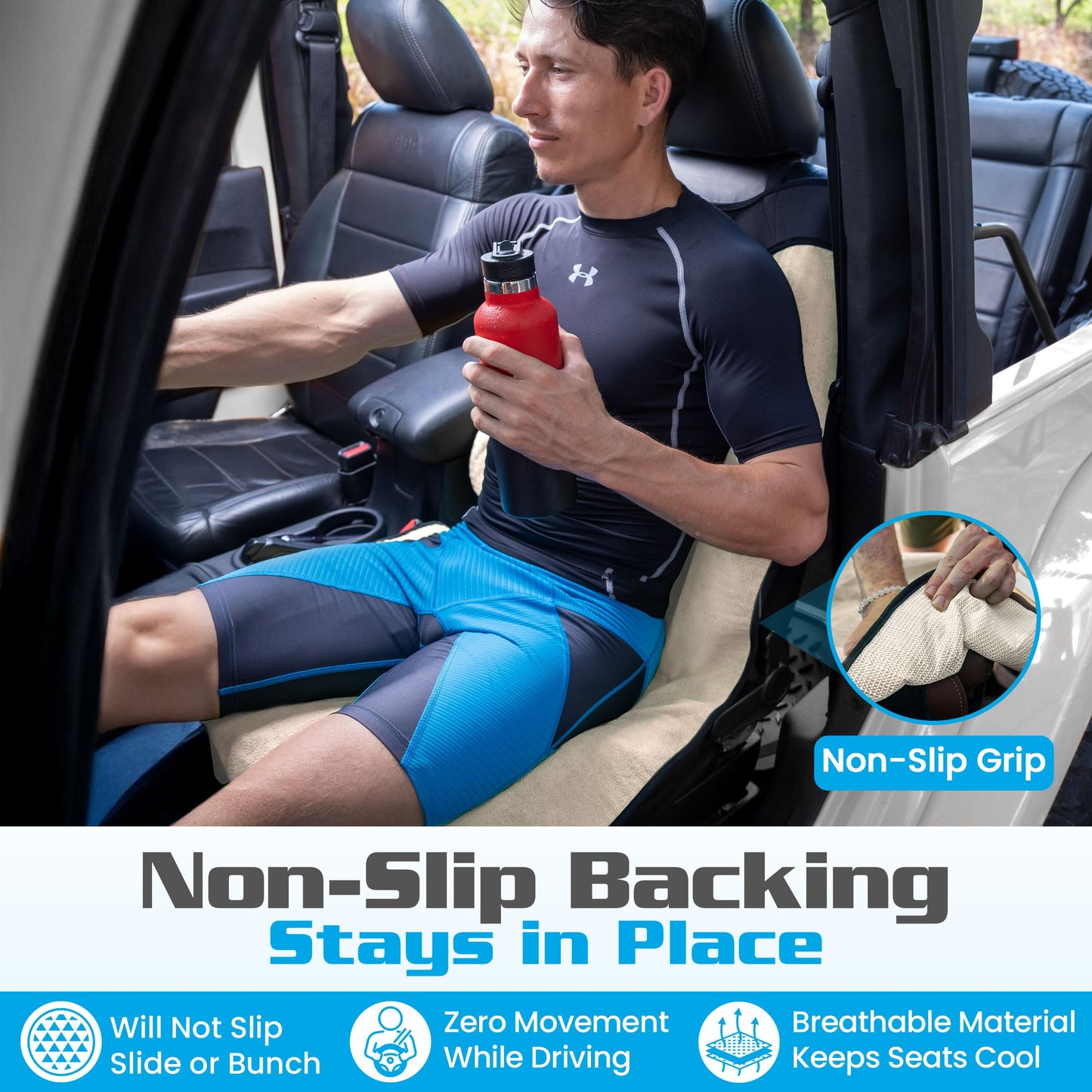 HAPPEGEAR Happeseat Waterproof Car Seat Cover & Protector – Universal Fit Car Seat Towel Cover – Non-Slip Backing, Easy Install & Storage, Machine Washable, Fits Front & Back, Sand