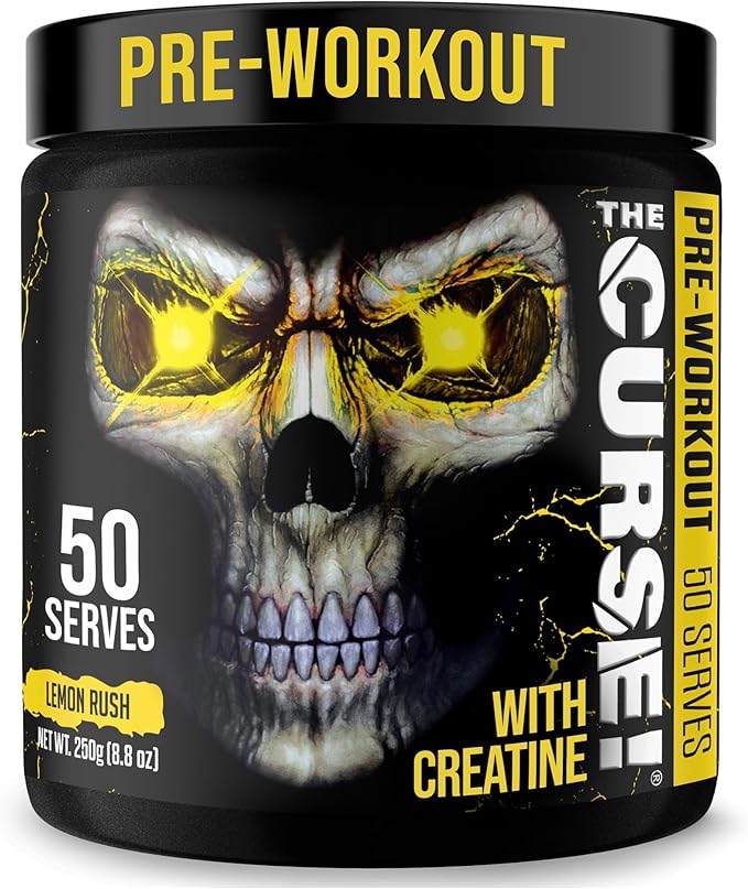 JNX SPORTS The Curse! Pre Workout Powder for Men & Women, Caffeine, Beta-Alanine, Creatine, L-Citrulline, 50 Servings, Lemon Rush Flavor ??Boost Energy, Strength & Focus