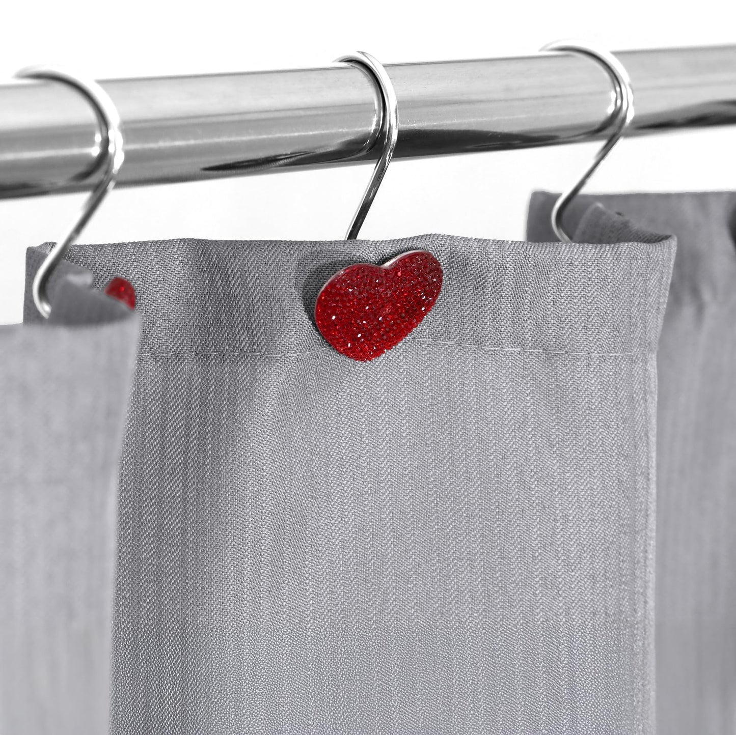 Valentines Day Shower Curtain Hooks: Red Heart Shower Curtain Hooks - Luxury Sparkly Crystal Rhinestone Decorative Stainless Steel Shower Rings Hangers for Christmas Holiday Women Girls Bathroom Décor