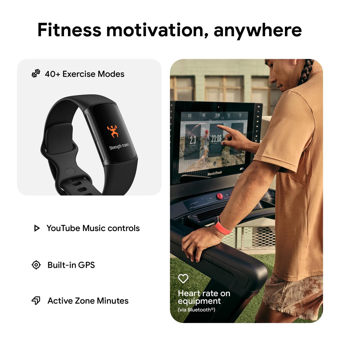 Fitbit Charge 6 Fitness Tracker with Google Apps - Heart Rate on Exercise Equipment - 3-Month Google Health Premium Membership Included - Health Tools - Obsidian/Black - Small&Large Bands Included