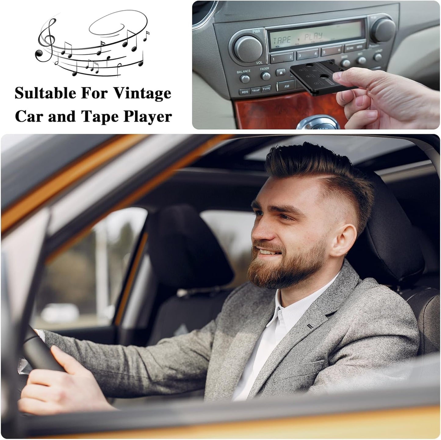 Mersoco Cassette MP3 5.0 Cassette Car Audio Bluetooth Wireless Receiver, Tape Player Bluetooth Aux Adapter, Hands-Free
