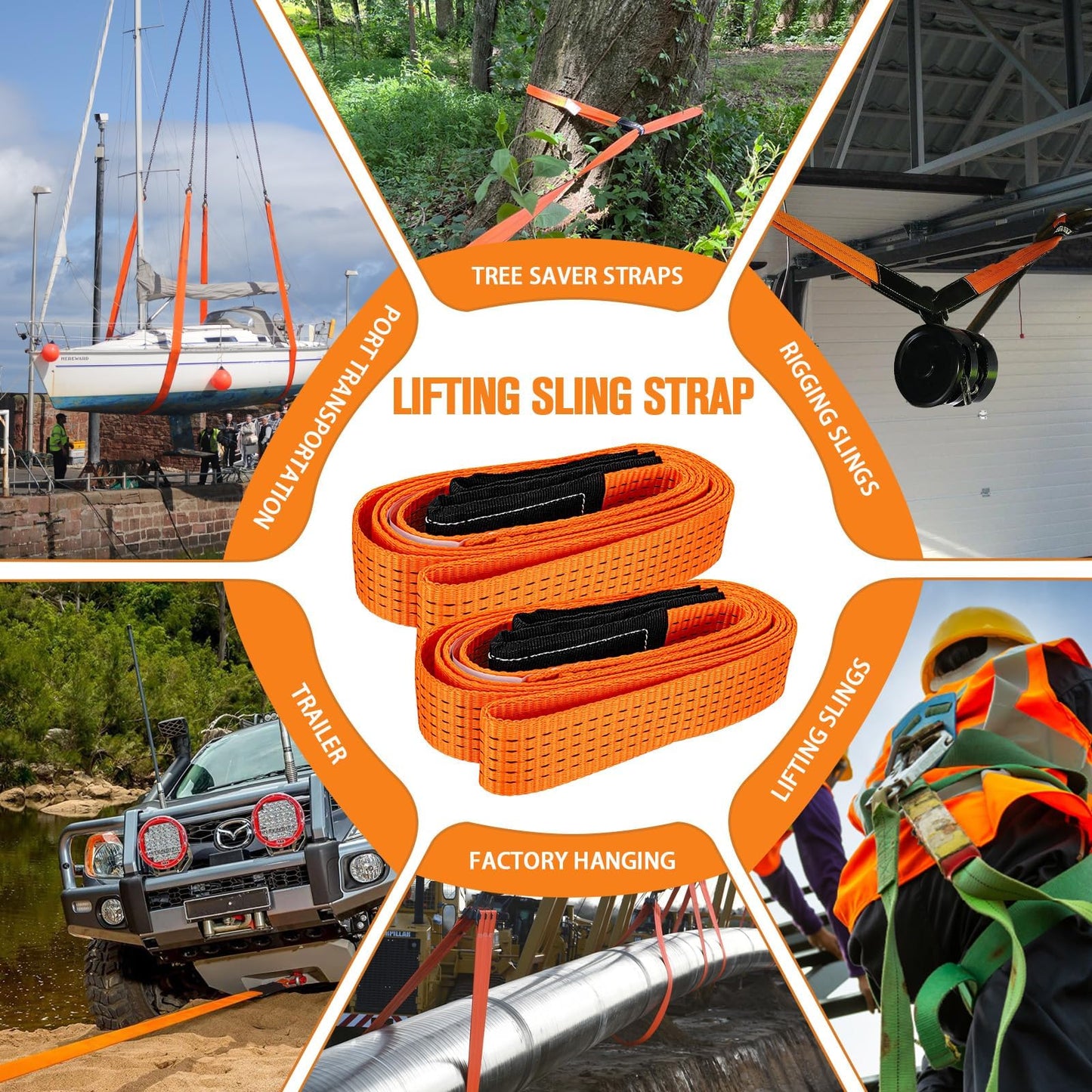 2 Pcs 2" x10FT Heavy Duty Nylon Lifting Sling Strap, 15000lb Capacity Super Sturdy Flat Eye Rigging Strap for Hoist, Towing, Moving, Tree Saver Recovery, and Winch