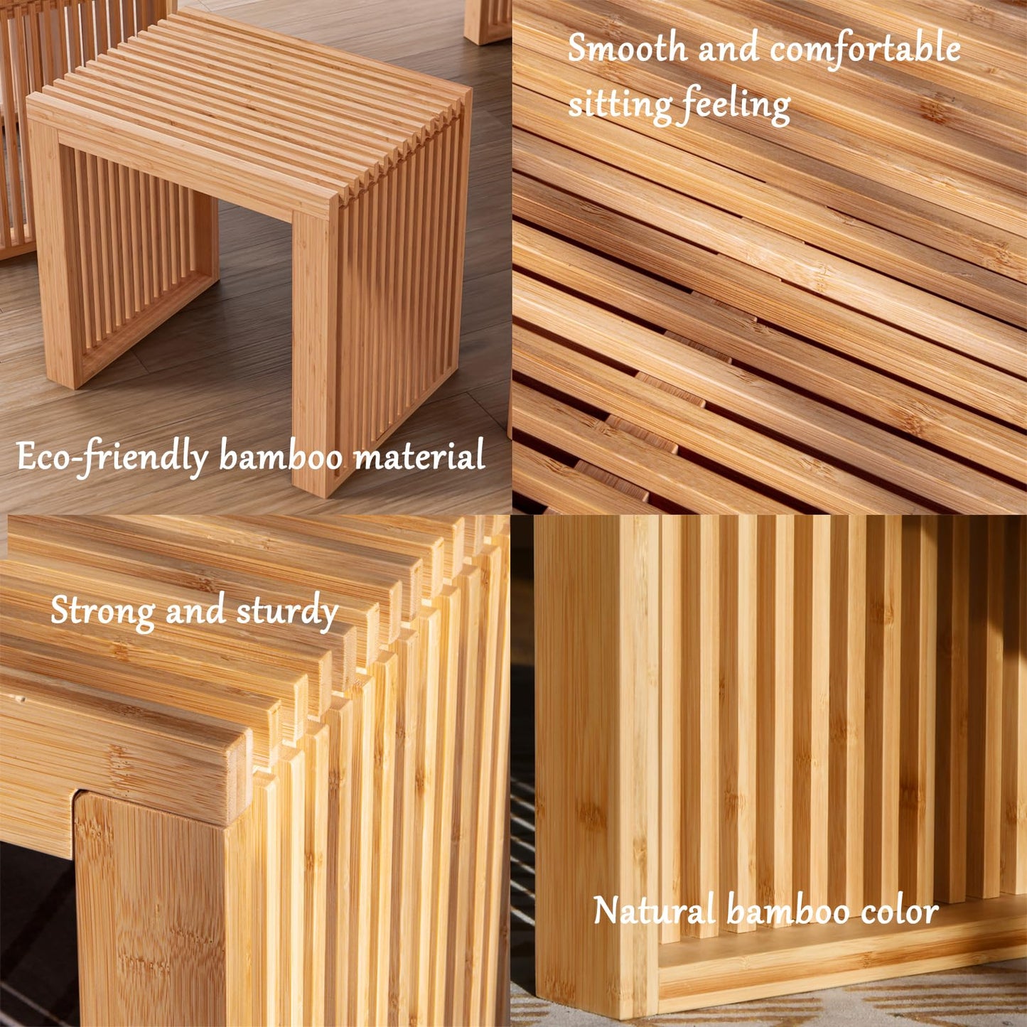 APRTAT Bamboo Dining Bench Indoor Small Bench Entryway Shoe Rack Bench,Outdoor Modern Wood Benches 17 Inch for Living Room Hallway Bedroom Bathroom Nature Small