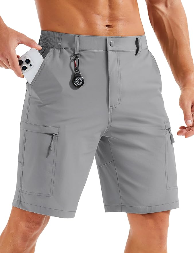 MAGCOMSEN Men's Hiking Cargo Shorts Quick Dry Lightweight 9" Golf Shorts Summer Casual Work Outdoor with 5 Zipper Pockets