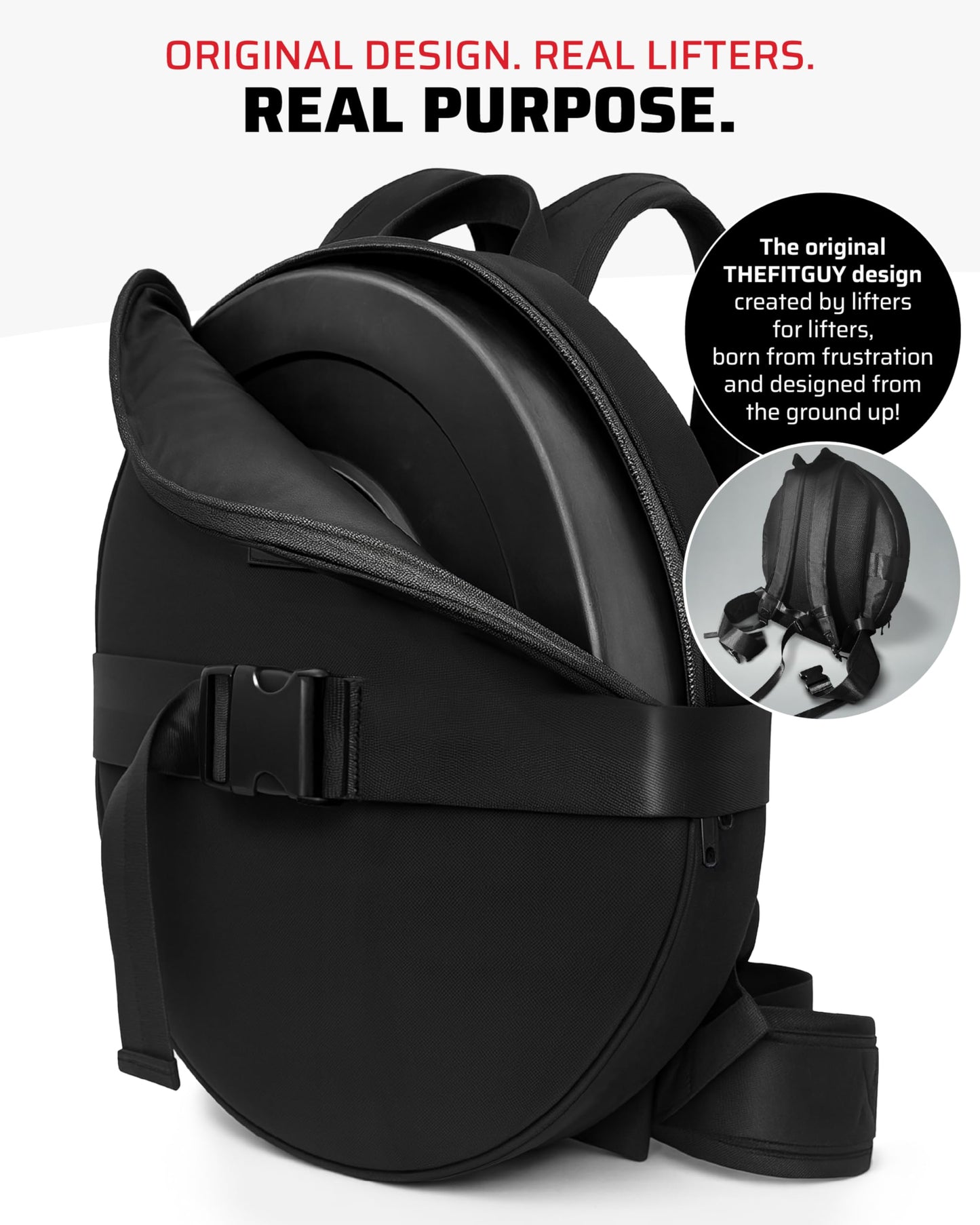 THEFITGUY Weighted Backpack for Gym Weight Plate - for Pushups, Calf Raises, Squats, Wear on Back or Front, Fits Up to 17.5” Diameter, 2.5” Thick Plate, Padded Straps & Secure Buckles - For Home & Gym