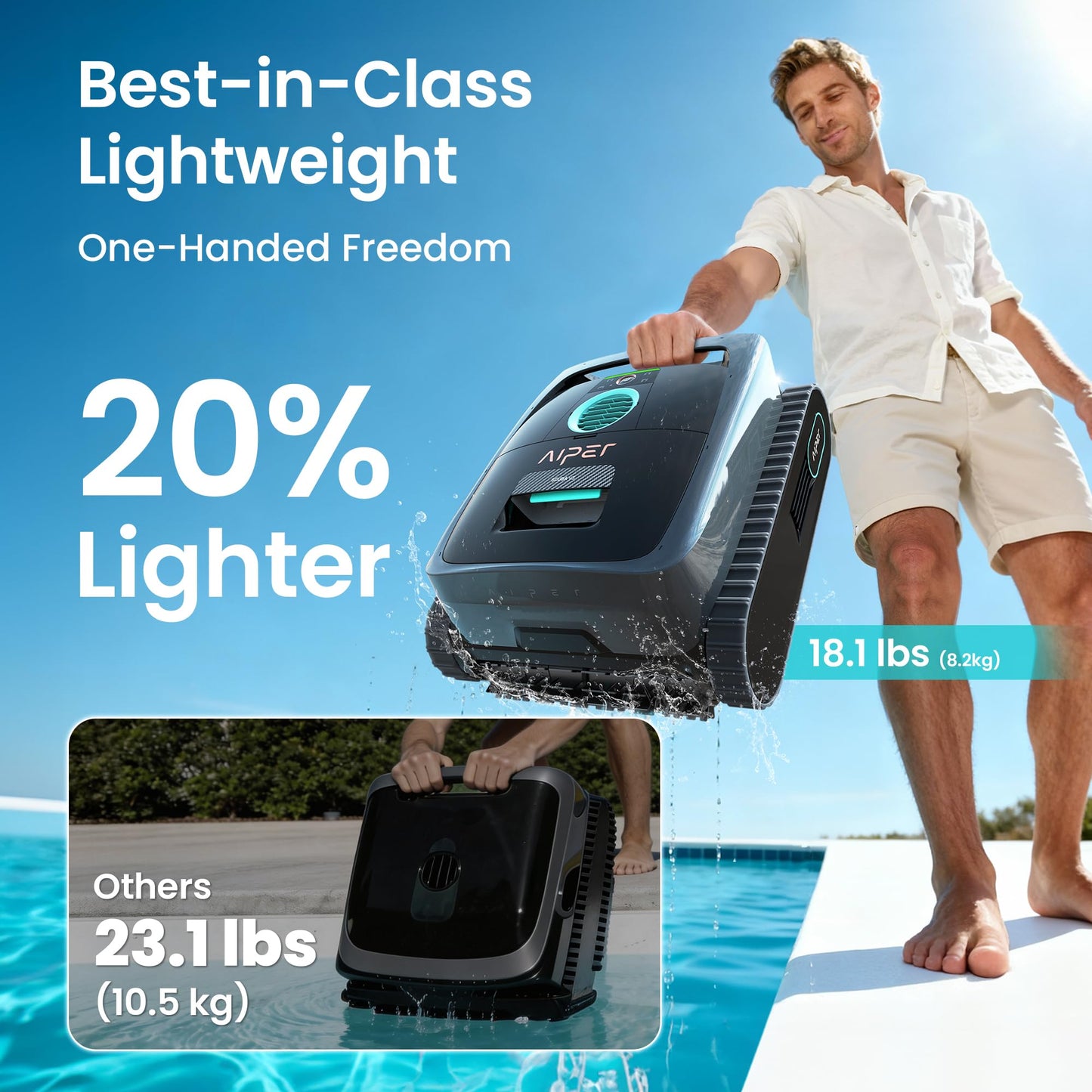 AIPER Scuba V3 AI Vision Cordless Robotic Pool Cleaner, Include Wireless Charging Dock, Smart Waterline Parking & Featherlight Design, Micromesh Multi-Layer Filtration, Grey
