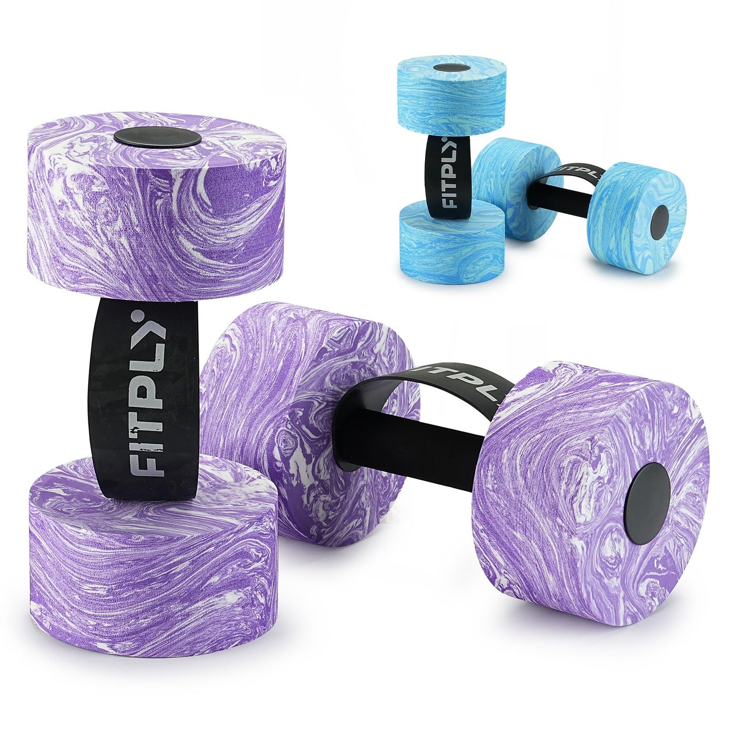 fitply Water Weights Aquatic Pool Dumbbells for Swimming Exercise - EVA Foam Swim Pool Weights with Handle Strip, 2PCS Lightweight Water Dumbbells, Aerobics Swimming Exercise Equipment