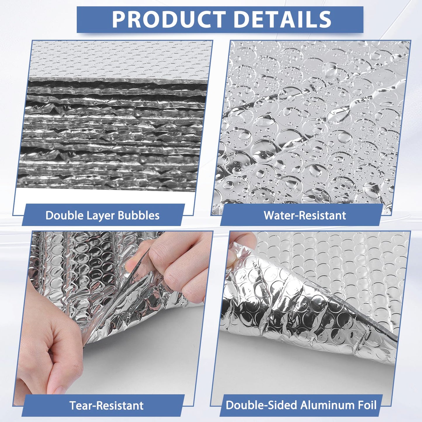 Reflective Bubble Insulation Sheet 6MM Thick Double Bubble Aluminum Foil Shield Garage Door Insulation Panels Kit Radiant Barrier for Windows RV Roof Attic Wall (20.5IN X 54IN, 8 PCS)