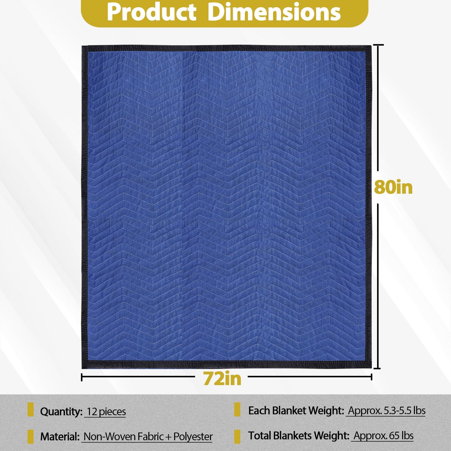 12 Moving Packing Blankets 80 x 72 Inches (65 lb/Dozen) Heavy Duty Moving Pads for Protecting Furniture Pro Quilted Shipping Furniture Pads (Blue 12PCS)
