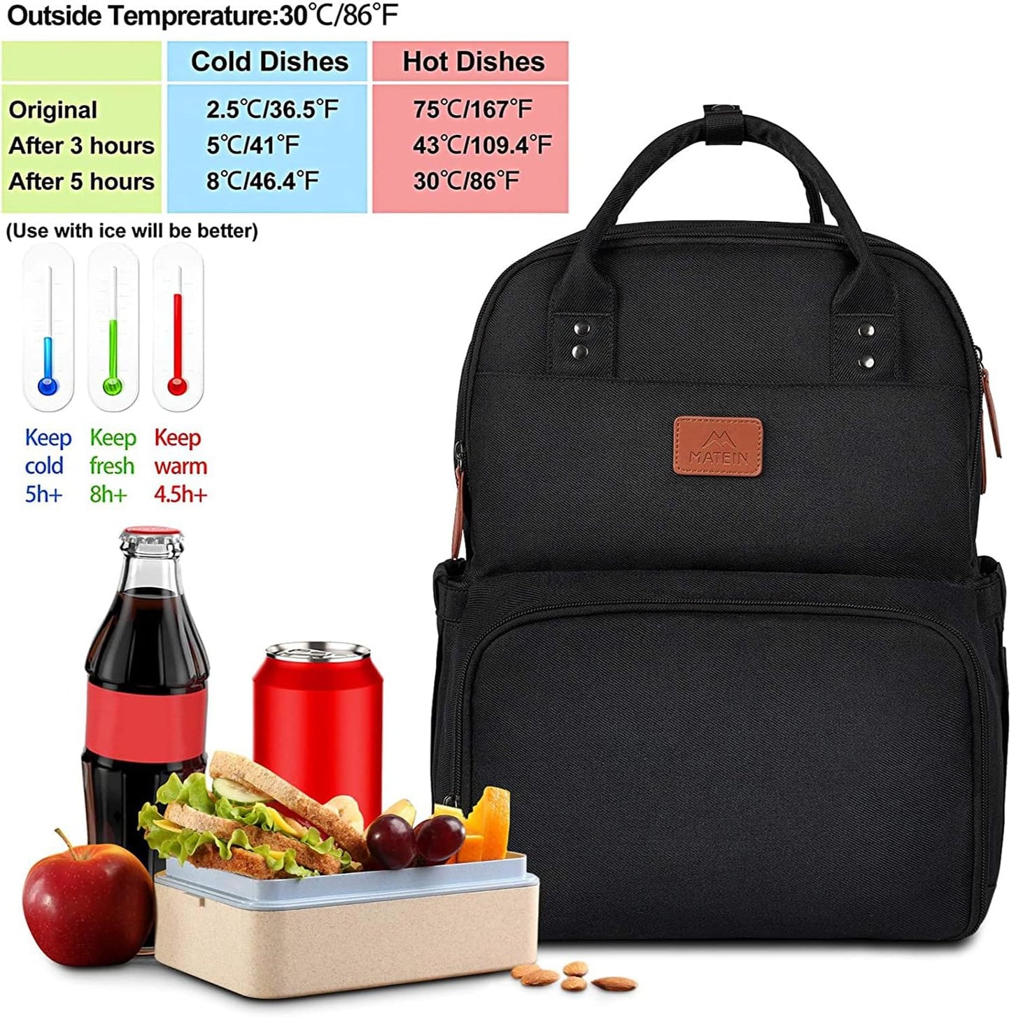 Backpack Backpacks 15.6 Inch Backpack MATEIN Work for Women, Insulated Cooler with Lunch Box, Laptop with Lunch