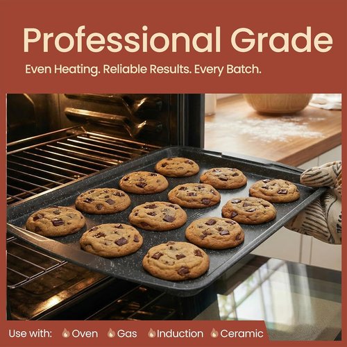 Gray Marble Bakeware Set - 10-Piece Nonstick Carbon Steel Baking Sheets & Pans | Space-Saving & Dishwasher Safe