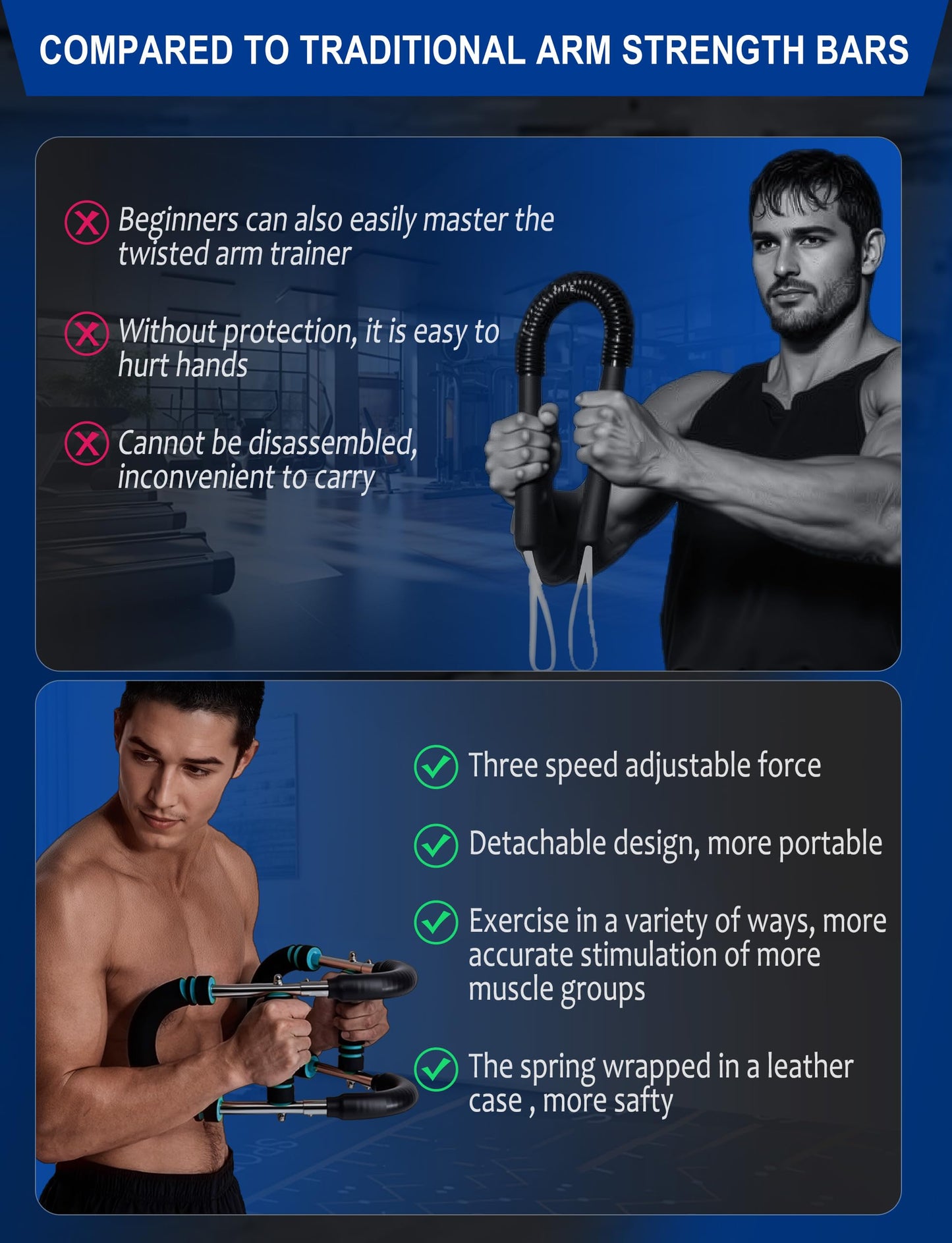 Vivixin Adjustable Twister Arm Trainer, 4 Spring Chest Workout and Arm Exerciser with 30-110 lbs Resistance for Men, Detachable Home Strength Training Fitness Equipment with Poster