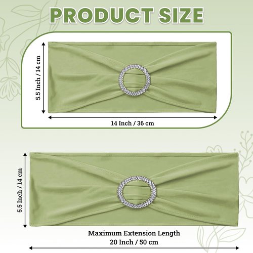 MDS Spandex Chair Sashes - Premium Stretch Covers with Buckle Slider | Universal Fit for Weddings & Events - Sage Green, Pack of 75