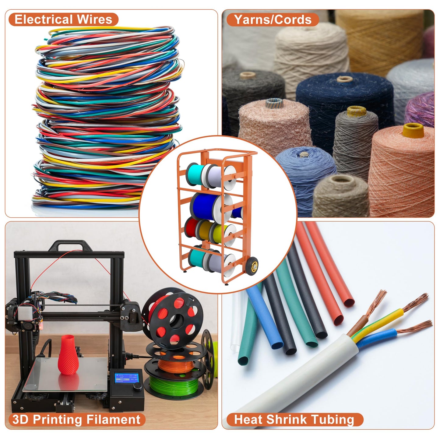Wire Spool Rack Cable Caddy,Portable Wire Rack Dispenser with Wheel,Automotive Wiring Storage, Multi-Spool Wire/Cable Dispenser for Electrical Industrial & Retail Use