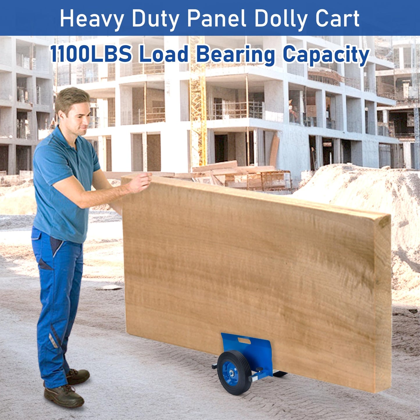 lukar Panel Dolly Heavy Duty 1100LBS Capacity, Adjustable Panel Dolly Cart with 10" Solid Rubber Wheels, Drywall Mover Cart for Wood Panels, Doors and Drywall Sheet