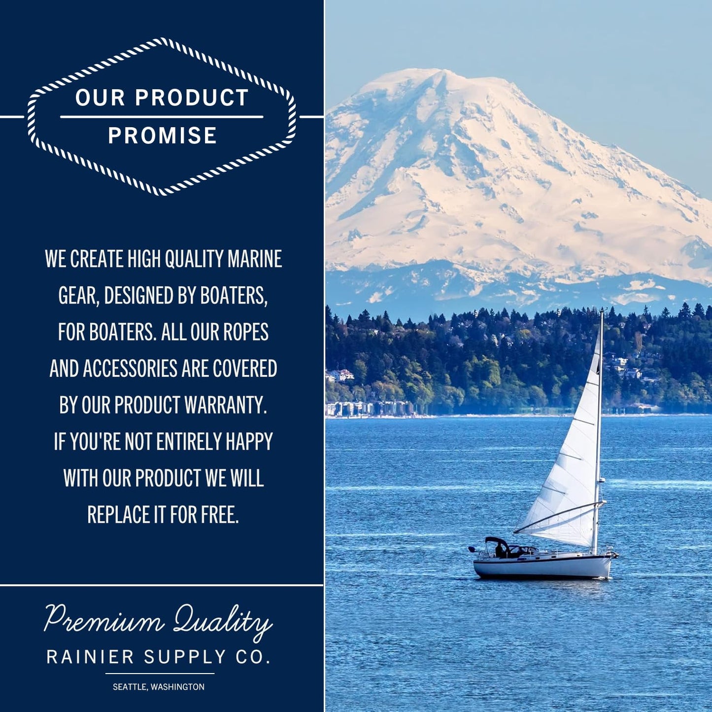 RainierSupplyCo Boat Anchor Rope - Double Braided Marine Rope Anchor Line - 300 ft x 1/2 Inch Nylon Boating Line with 316 Stainless Steel Thimble and Heavy Duty Marine Grade Bow Shackle - Black