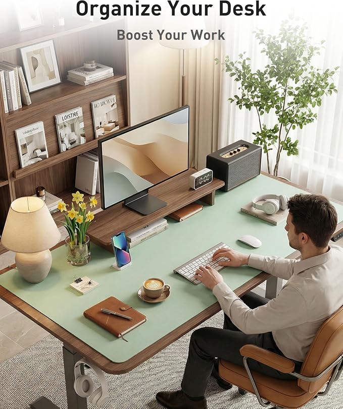 Aothia Faux Leather Desk Mat - Large Mouse Pad, Non-Slip PU Leather Blotter, Waterproof Writing Surface for Office and Home (Aqua, 42" x 17")
