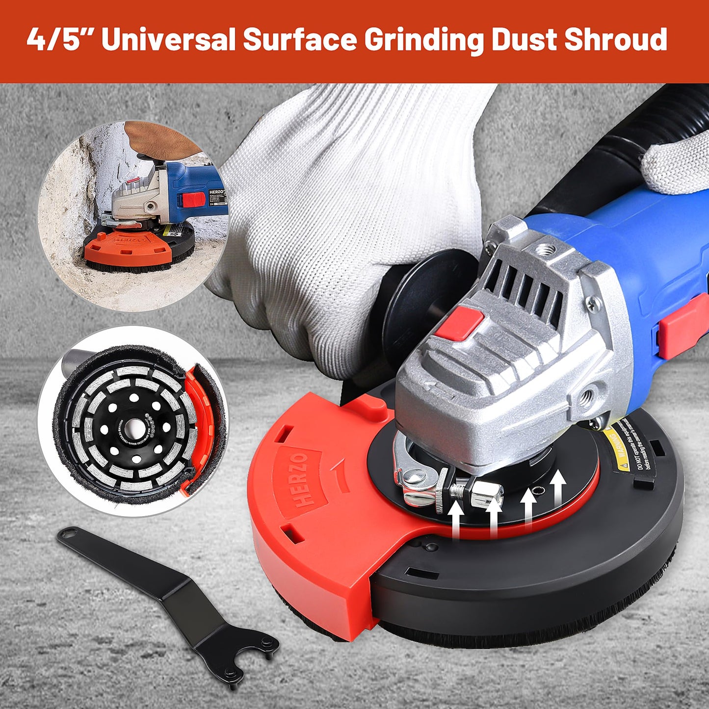 HERZO Surface Grinding Dust Shroud for Angle Grinder, Universal 4.5"/5" + Diamond grinding cup wheel 5 inch