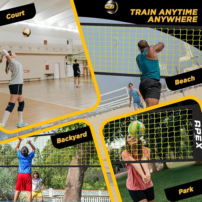 Volleyball Net Training – 12' Wide, Portable Adjustable Height 7.4' to 8' – Includes Ground Stakes, Carry Bag – Indoor & Outdoor Use, Designed by Pro Athletes for Peak Performance