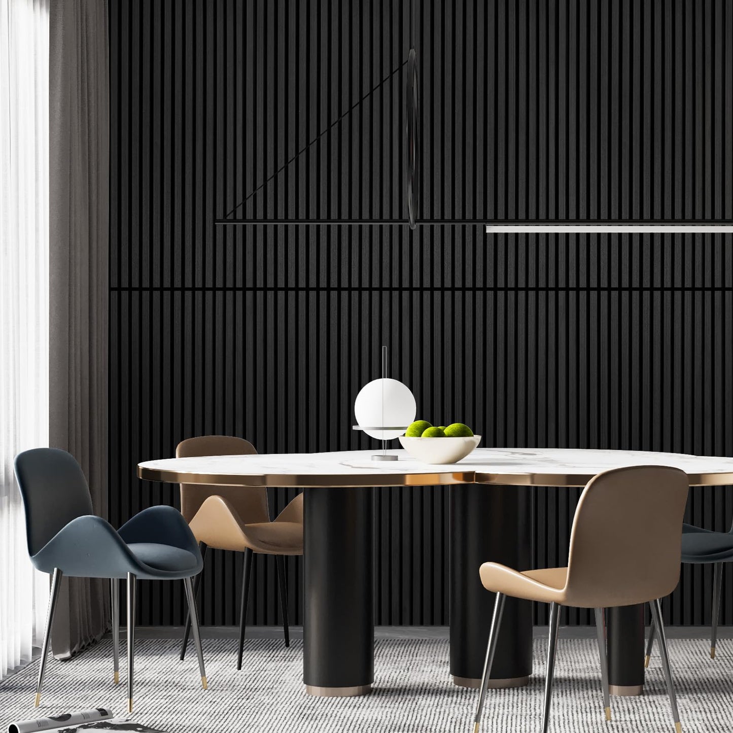 Yun-aeon Matte Black 4 Pack Wood Slat Acoustic Panels 47.2 x 23.6 Inch 3D Fluted Design for Sound Absorbing Wall and Ceiling Noise Reduction Home Theater Office Modern Decor