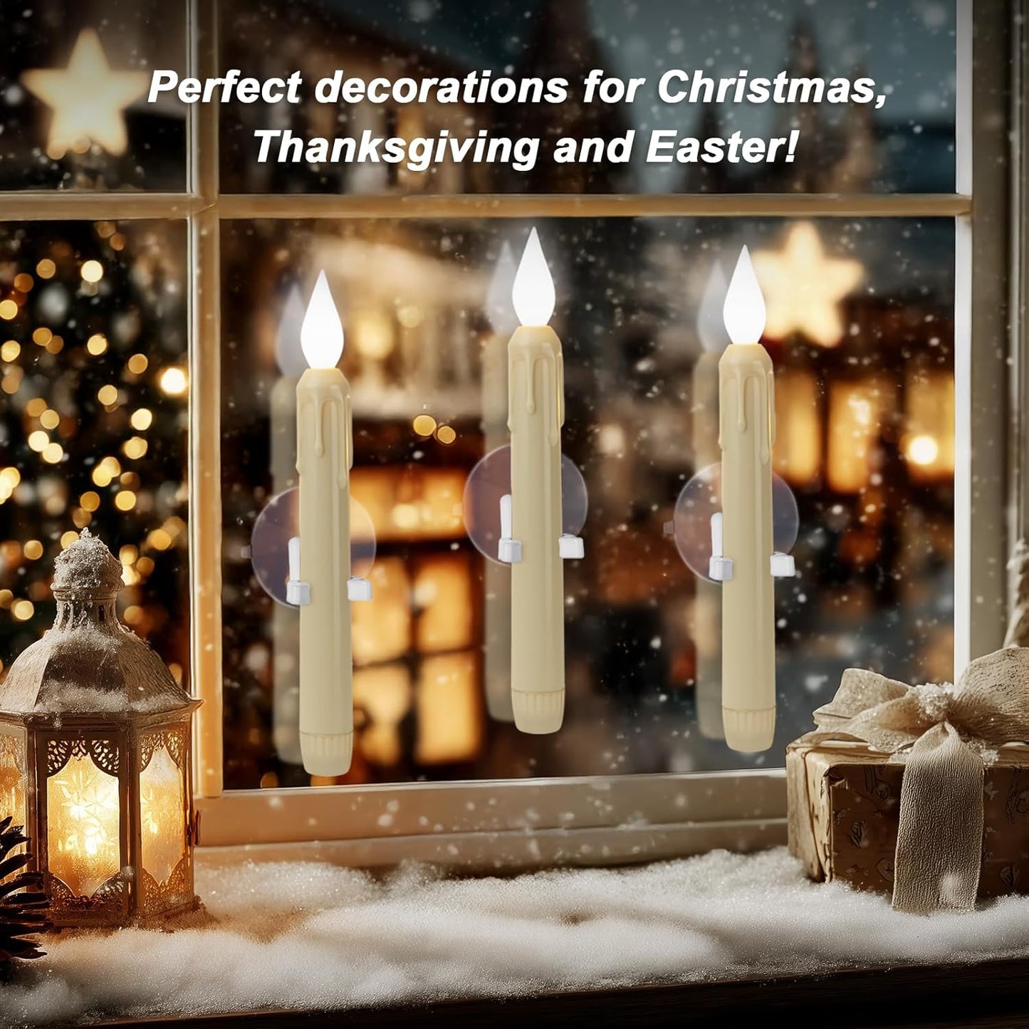 Skiennix 6 Pcs Sensor Window Candles - Flickering LED Battery Lights with Suction Cups for Xmas Decor | White
